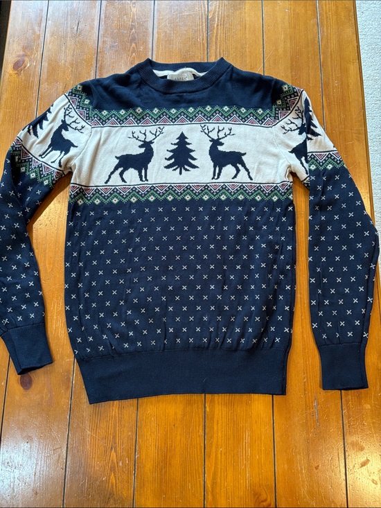Aspen Sweaters - Aspen Navy Fair Isle Reindeer Crewneck Sweater Women’s Size S EUC